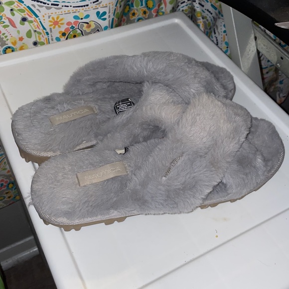 Nautica Shoes 9 Nautica Grey Fuzzy Slippers Poshmark